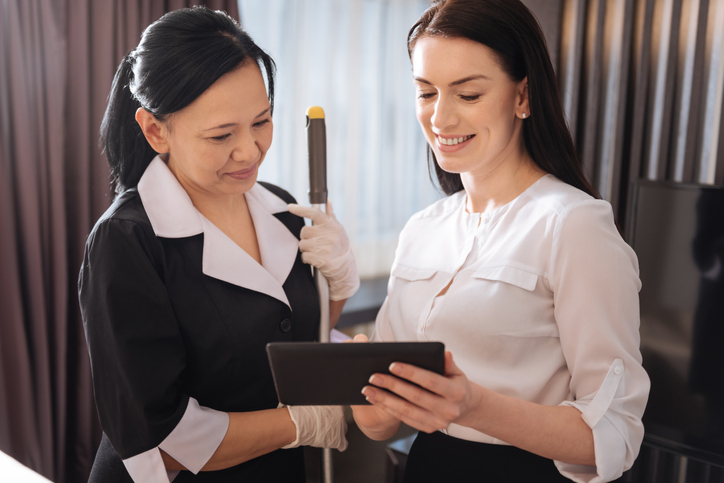 hotel staff reviewing performance